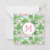 Preppy Pink und Green Tropical Palm Tree Monogram Mitteilungskarte (Vorderseite)