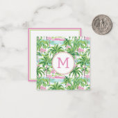 Preppy Pink und Green Tropical Palm Tree Monogram Mitteilungskarte (Vorderseite/Rückseite Beispiel)