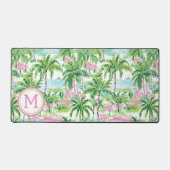 Preppy Pink und Green Tropical Palm Tree Monogram Schreibtischunterlage (Vorderseite)