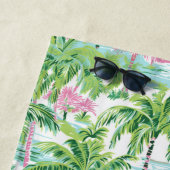 Preppy Pink und Green Tropical Palm Tree Monogram Strandtuch (Beispiel)