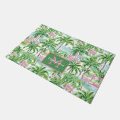 Preppy Pink und Green Tropical Palm Trees Monogram Fußmatte (Schrägansicht)