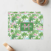 Preppy Pink und Green Tropical Palm Trees Monogram Mitteilungskarte (Vorderseite/Rückseite Beispiel)