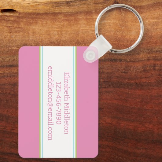 Preppy Pink und Green Tropical Palm Trees Monogram Schlüsselanhänger (Rückseite)