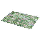 Preppy Pink und Green Tropical Palm Trees Monogram Schneidebrett (Ecke)