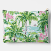 Preppy Pink und Green Tropical Palm Trees Monogram Zubehörtasche (Rückseite)