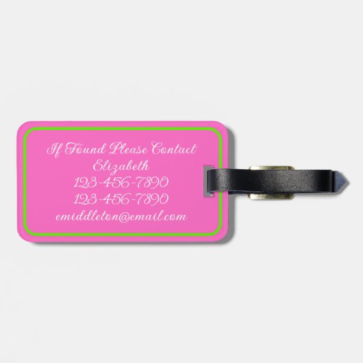 Preppy Pink und Green Whale Personalisiert Gepäckanhänger (Rückseite horizontal)