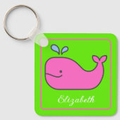 Preppy Pink und Green Whale Personalisiert Schlüsselanhänger (Vorderseite)