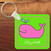 Preppy Pink und Green Whale Personalisiert Schlüsselanhänger (Vorderseite)