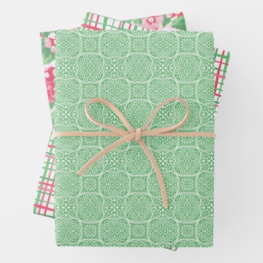 Preppy Pink und Green Wrapping Paper (Set 3) Geschenkpapier Set (Beispiel)