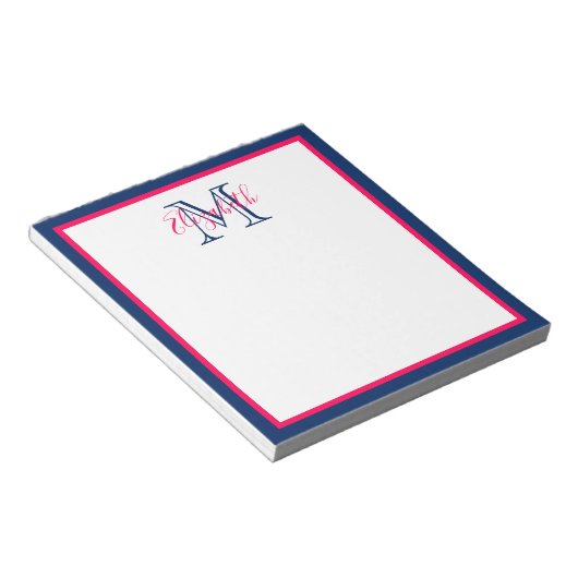 Preppy Pink und Navy Blue Monogram Notizblock (angewinkelt)