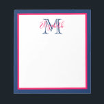 Preppy Pink und Navy Blue Monogram Notizblock<br><div class="desc">Dieses elegante Notizblock verfügt über einen Rahmen aus hellrosa und klassisch marineblau mit einem passenden Monogramm,  das Sie mit Ihrer Wahl des Namens und des Initials personalisieren können.</div>