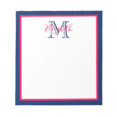Preppy Pink und Navy Blue Monogram Notizblock (Vorderseite)