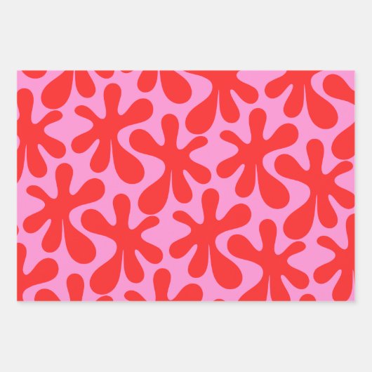 Preppy Pink und Red Amoeba Modernes Muster Geschenkpapier Set (Vorderseite 3)