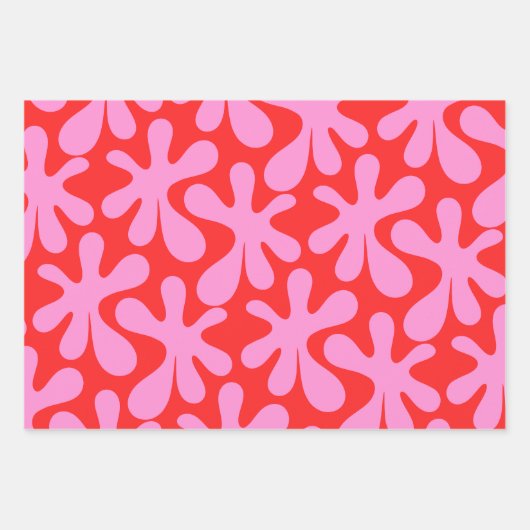 Preppy Pink und Red Amoeba Modernes Muster Geschenkpapier Set (Vorderseite 2)