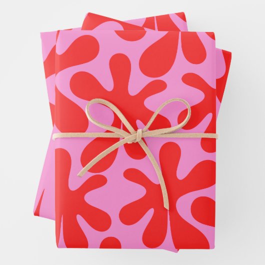Preppy Pink und Red Amoeba Modernes Muster Geschenkpapier Set (Beispiel)