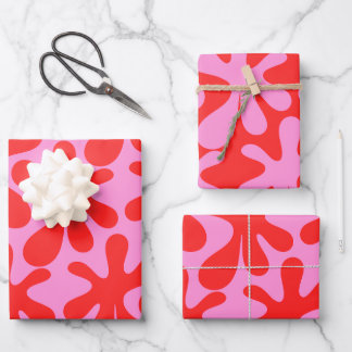 Preppy Pink und Red Amoeba Modernes Muster Geschenkpapier Set
