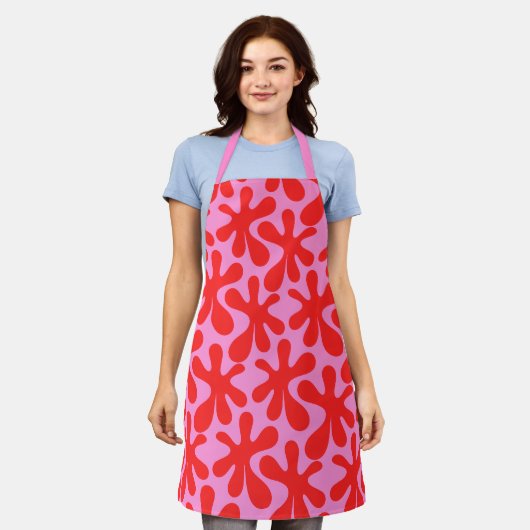 Preppy Pink und Red Amoeba Modernes Muster Schürze (Getragen)
