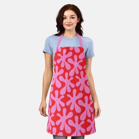 Preppy Pink und Red Amoeba Modernes Muster Schürze (Getragen)