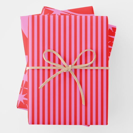 Preppy Pink und Red Pattern Mix Geschenkpapier Set (Beispiel)