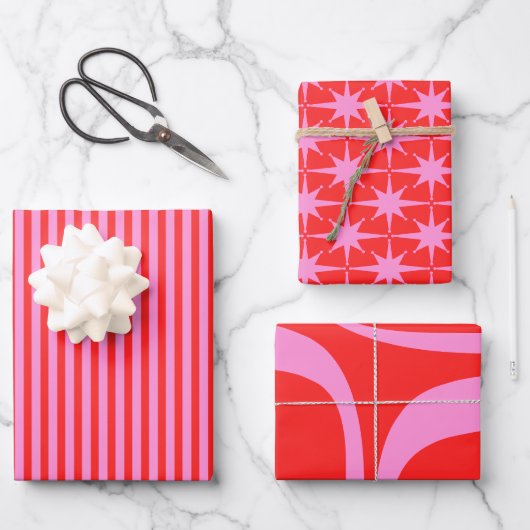 Preppy Pink und Red Pattern Mix Geschenkpapier Set (Vorderseite)