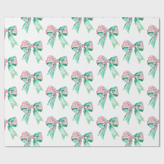 Preppy Pink und Türkis Blumen Bows Geschenkpapier (Flach)