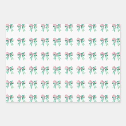 Preppy Pink und Türkis Blumen Bows Geschenkpapier Set (Vorderseite 2)