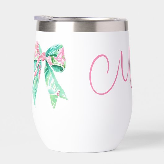 Preppy Pink und Türkis Blumen Bows Monogram (Rechts)