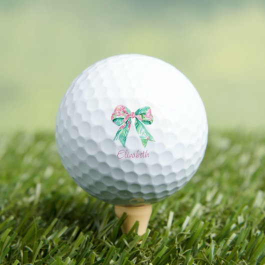 Preppy Pink und Türkis Floral Bow Personalisiert Golfball (Insitu T-Shirt)