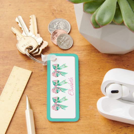 Preppy Pink und türkise Blumenbögen Personalisiert Schlüsselanhänger (Schreibtisch)