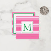 Preppy-Pink und White Strip mit grüner Monogramm Mitteilungskarte (Vorderseite/Rückseite Beispiel)