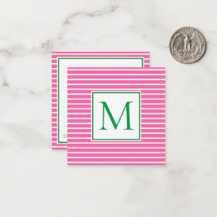 Preppy-Pink und White Strip mit grüner Monogramm Mitteilungskarte