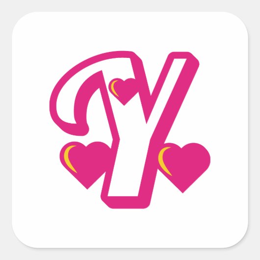 Preppy Pink Varsity Letter Y, rosa Letter y Class Quadratischer Aufkleber (Vorderseite)