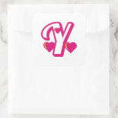 Preppy Pink Varsity Letter Y, rosa Letter y Class Quadratischer Aufkleber (Tasche)