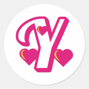 Preppy Pink Varsity Letter Y, rosa Letter y Runder Aufkleber