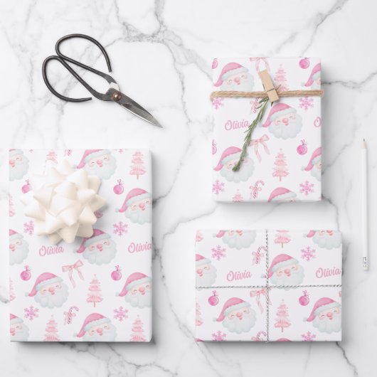 Preppy Pink Weihnachts-Wrapper Geschenkpapier Set (Vorderseite)