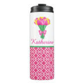Preppy Pink & Yellow Tulip Bouquet mit Bogen, Name Thermosbecher (Vorderseite)