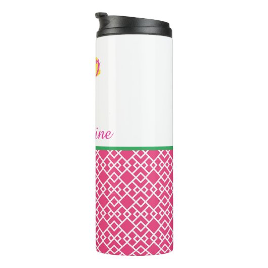 Preppy Pink & Yellow Tulip Bouquet mit Bogen, Name Thermosbecher (Nach rechts gedreht)