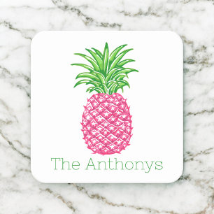 Preppy Pinke Ananas Personalisiert Rechteckiger Pappuntersetzer