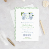 Preppy Pistachio Navy Floral Monogram Baby Dusche Einladung