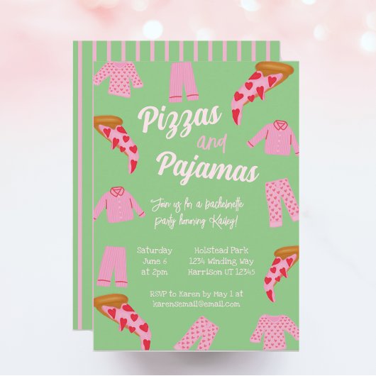 Preppy Pizza und Pajama Bachelorette Einladung