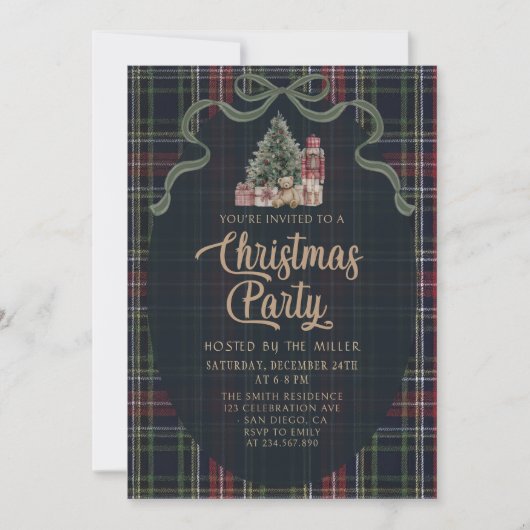 Preppy Plaid Christmas Party Invitation Einladung (Vorderseite)