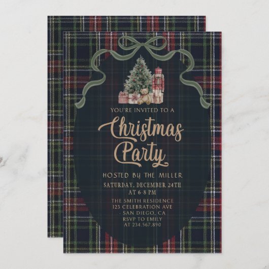 Preppy Plaid Christmas Party Invitation Einladung (Vorne/Hinten)