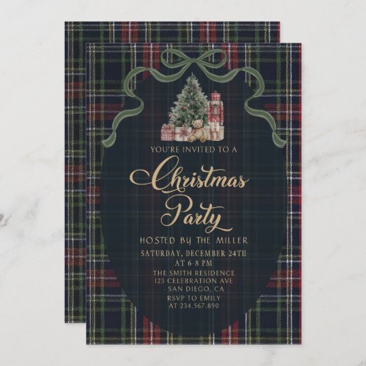 Preppy Plaid Christmas Party Invitation Einladung (Vorne/Hinten)