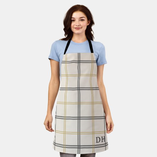 Preppy Plaid Double Stripe Initialed gift Apron Schürze (Getragen)