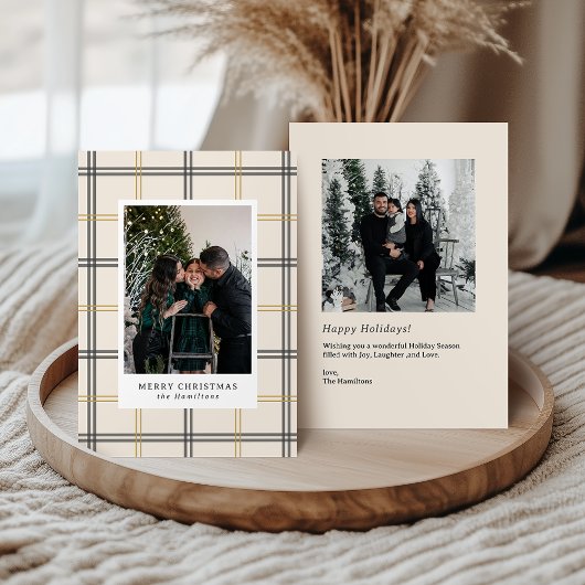Preppy Plaid Double Stripe Window Christmas Card Einladung