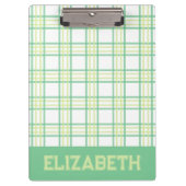 Preppy Plaid Green Lime Varsity Font School Klemmbrett (Vorderseite)