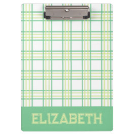 Preppy Plaid Green Lime Varsity Font School Klemmbrett