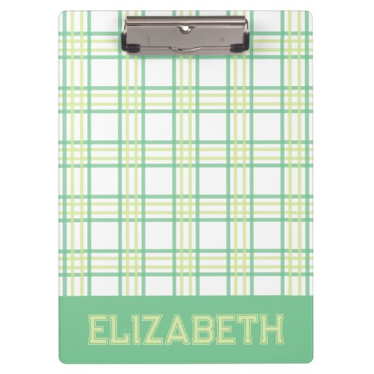 Preppy Plaid Green Lime Varsity Font School Klemmbrett (Vorderseite)