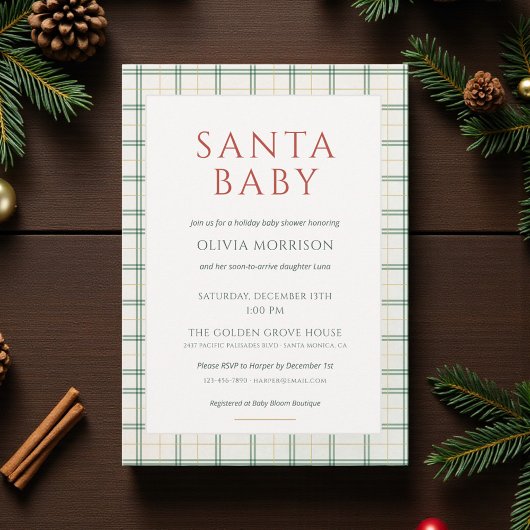 Preppy Plaid Santa Baby Shower Einladung