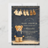 Preppy Plaid Teddy Bear Baby Shower Einladung (Vorderseite)